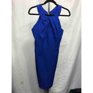 Sharagano Royal Blue Halter Neck Ruched Sheath Dress Size 4